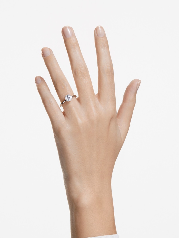 Swarovski White Round Cut Rhodium Plated Constella Cocktail Ring - Image 1 of 4