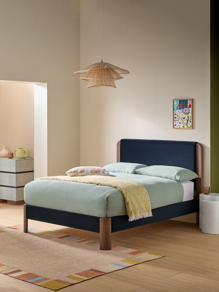 MADE.COM Velvet Dark Midnight Blue Evander Bed Bed - Image 1 of 5 MADE.COM Velvet Dark Midnight Blue Evander Bed Bed - Image 1 of 5