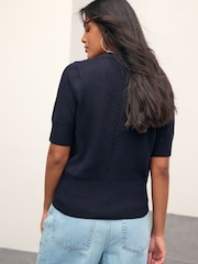 Navy Blue Super Soft Short Sleeve Knitted Top - Image 4 of 8
