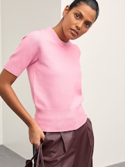 Pink Super Soft Short Sleeve Knitted Top - Image 1 of 9