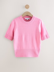 Pink Super Soft Short Sleeve Knitted Top - Image 7 of 9