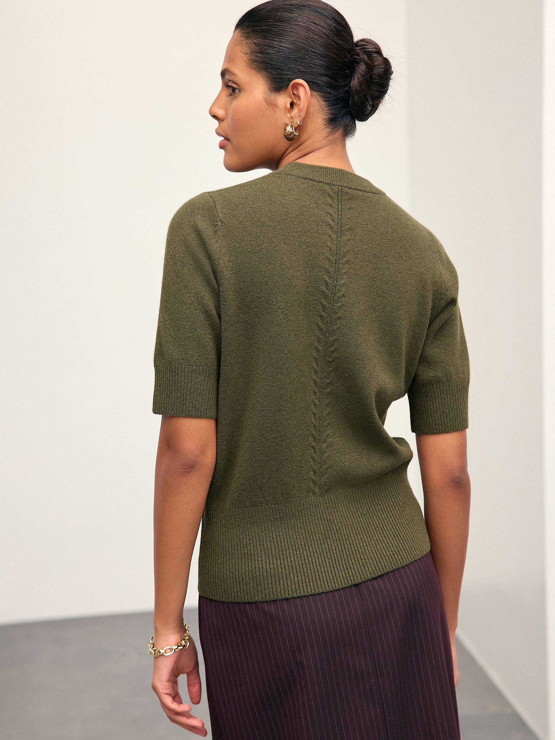Buy Khaki Green Supersoft Short Sleeve Knitted Top from Next USA