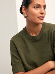 Khaki Green Super Soft Short Sleeve Knitted Top - Image 5 of 8