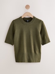 Khaki Green Super Soft Short Sleeve Knitted Top - Image 6 of 8