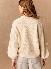 Ecru Stitch V-Neck Bow Argyle Jumper - Image 2 of 9