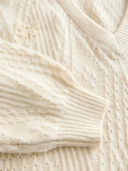 Ecru Stitch V-Neck Bow Argyle Jumper - Image 9 of 9