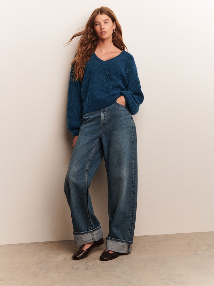 Blue Stitch V-Neck Bow Argyle Jumper - Image 2 of 9 Blue Stitch V-Neck Bow Argyle Jumper - Image 2 of 9
