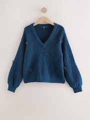 Blue Stitch V-Neck Bow Argyle Jumper - Image 7 of 9