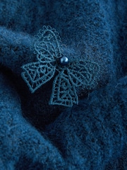 Blue Stitch V-Neck Bow Argyle Jumper - Image 8 of 9