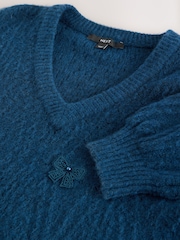 Blue Stitch V-Neck Bow Argyle Jumper - Image 9 of 9
