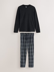 Black Small Check Long Sleeve 100% Cotton Pyjamas Set - Image 1 of 6