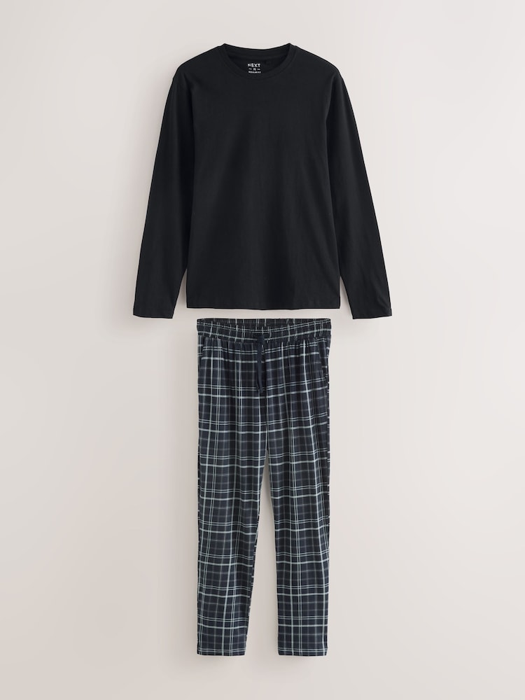 Cuadro pequeño negro - Conjunto de pijama de algodón 100 % de manga larga - Imagen 1 de 6 Cuadro pequeño negro - Conjunto de pijama de algodón 100 % de manga larga - Imagen 1 de 6