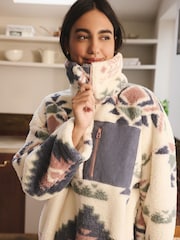 Cream/Pink/Blue Print Borg Half Zip Fleece - Image 4 of 5