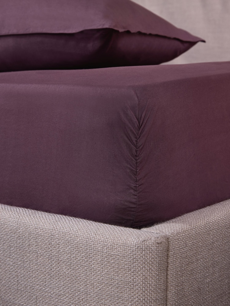 MADE.COM Aubergine Purple Extra Deep Fitted Cosy Washed Cotton Extra Deep Fitted Sheet - Image 2 of 3