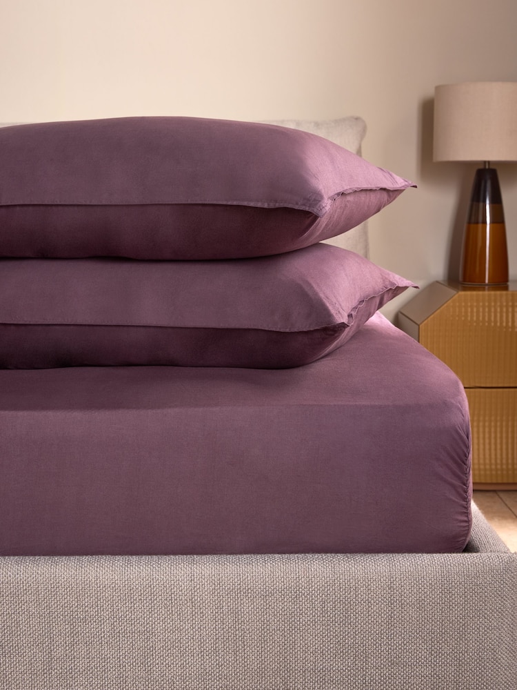 MADE.COM Set of 2 Aubergine Purple Cosy Washed Cotton Pillowcases - Image 1 of 3