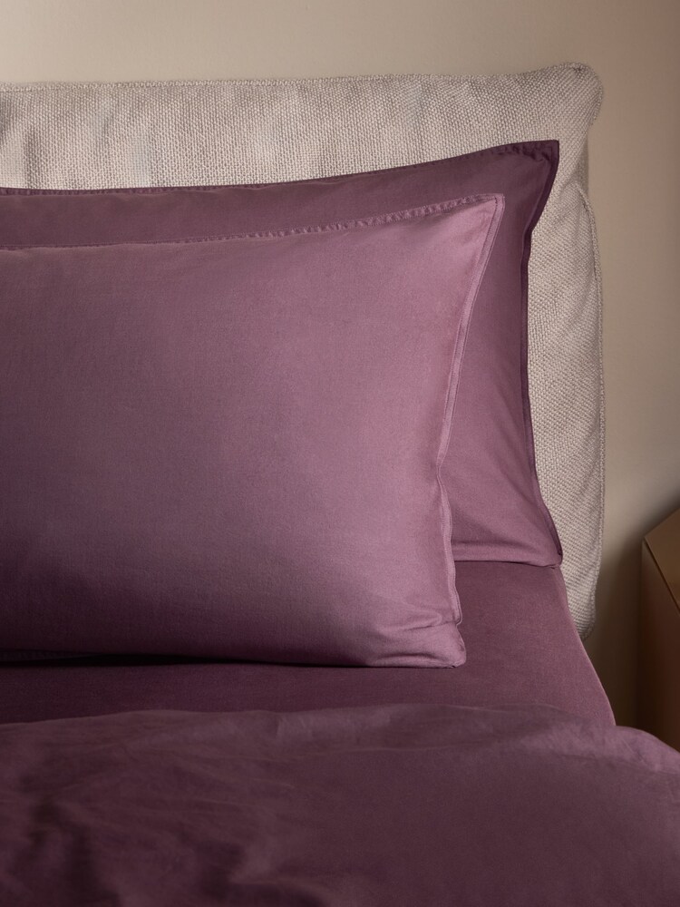 MADE.COM Set of 2 Aubergine Purple Cosy Washed Cotton Pillowcases - Image 2 of 3