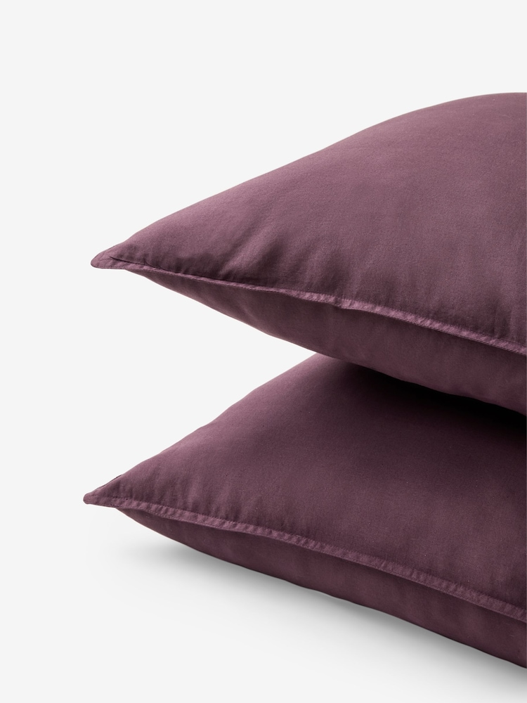 MADE.COM Set of 2 Aubergine Purple Cosy Washed Cotton Pillowcases - Image 3 of 3
