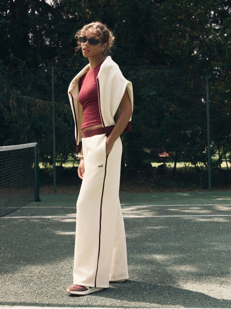 Ecru/Berry Colourblock Wide Leg Joggers - Image 2 of 9