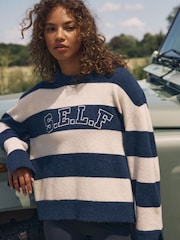self. Navy Stripe Knit Jumper - Image 3 of 10