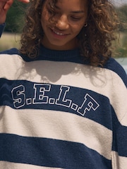 self. Navy Stripe Knit Jumper - Image 5 of 10