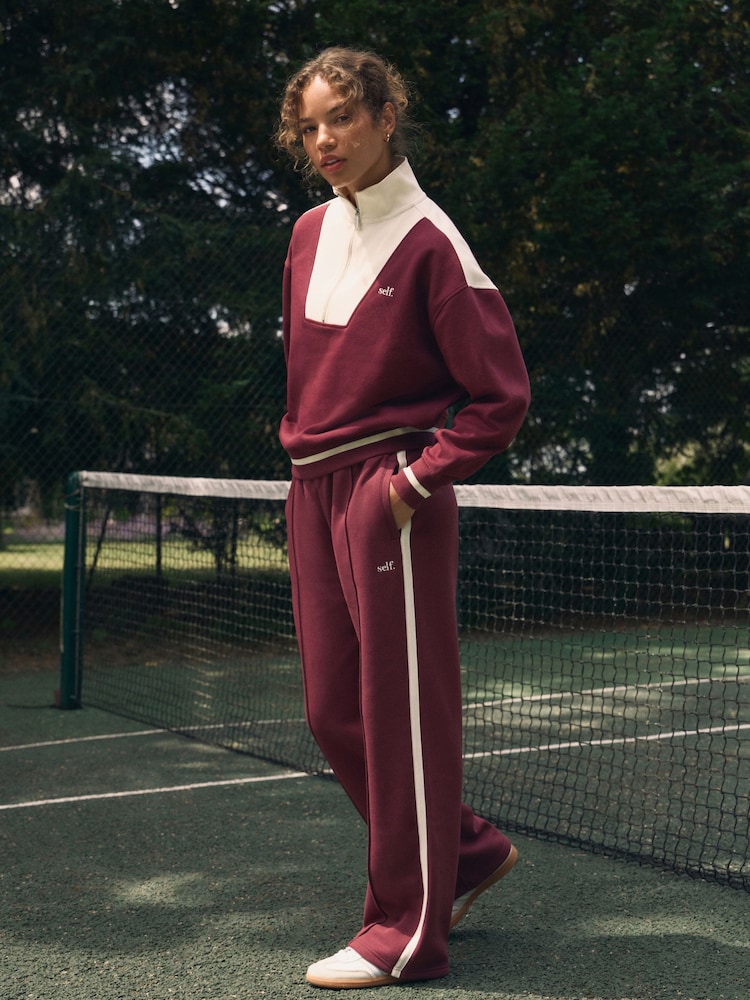 Berry Red Wide Leg Joggers - Image 2 of 9