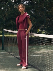 Berry Red Wide Leg Joggers - Image 3 of 9