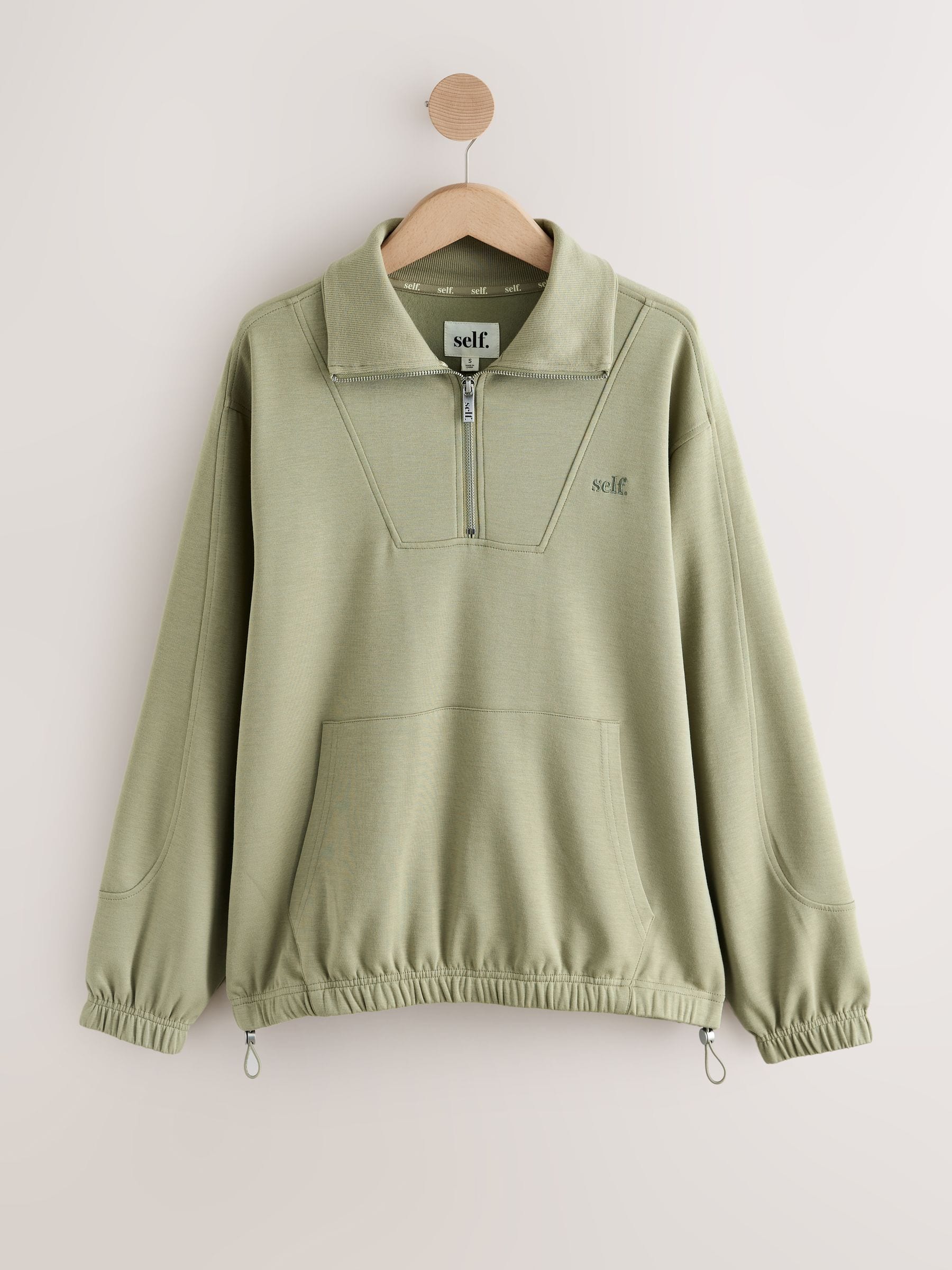 Buy self. Sage Green Half Zip Viscose Blend Sweatshirt from the