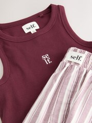 self. Burgundy Red Stripe Ribbed Vest Top and Long Leg Pyjamas Set - Image 10 of 10