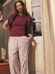 self. Burgundy Red Stripe Ribbed Vest Top and Long Leg Pyjamas Set - Image 3 of 10
