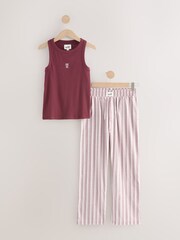 self. Burgundy Red Stripe Ribbed Vest Top and Long Leg Pyjamas Set - Image 8 of 10