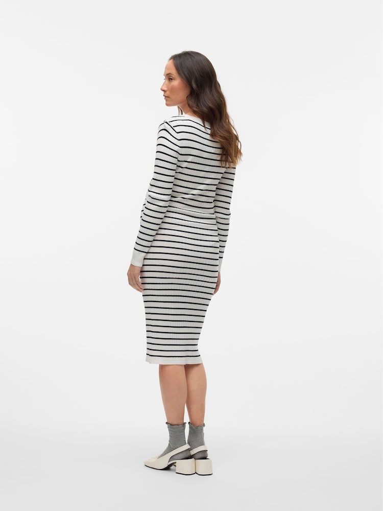 Mamalicious White Maternity Striped Knit Midi Dress With Nursing Function - Image 2 of 7