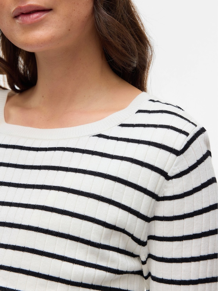 Mamalicious White Maternity Striped Knit Midi Dress With Nursing Function - Image 6 of 7