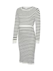 Mamalicious White Maternity Striped Knit Midi Dress With Nursing Function - Image 7 of 7