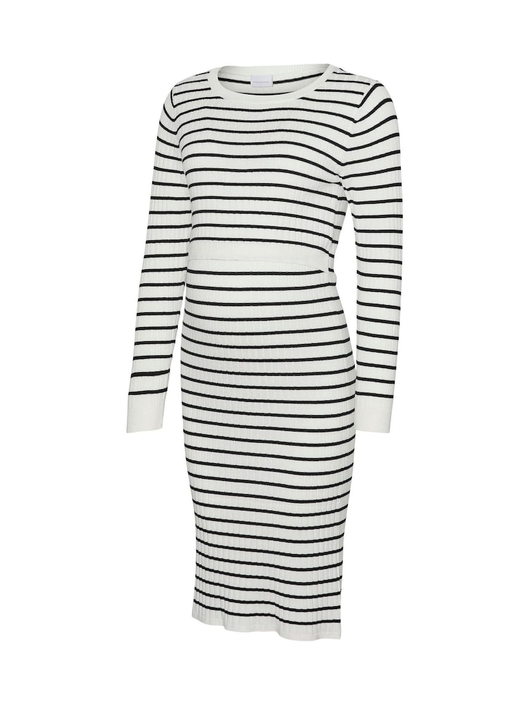 Mamalicious White Maternity Striped Knit Midi Dress With Nursing Function - Image 7 of 7
