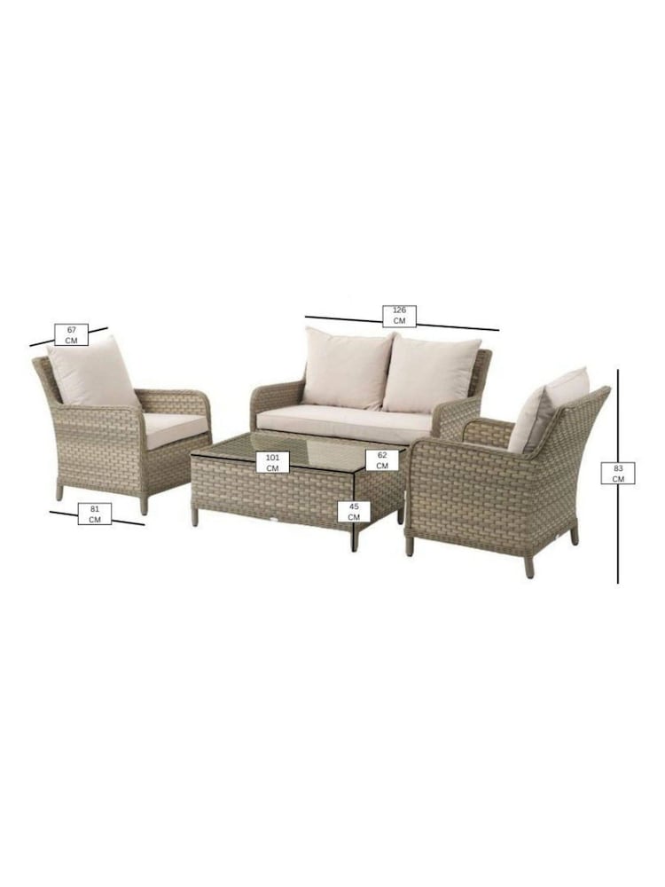 Bramblecrest Willow Patagonia Garden 2 Seat Sofa with 2 Armchairs and Rectangle Coffee Table - Image 6 of 6