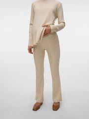 Mamalicious Cream Maternity Ribbed Jersey Flared Leggings - Image 1 of 6