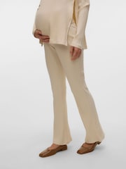 Mamalicious Cream Maternity Ribbed Jersey Flared Leggings - Image 4 of 6