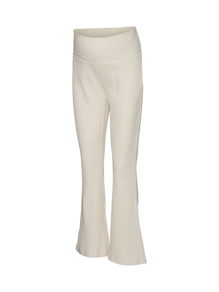 Mamalicious Cream Maternity Ribbed Jersey Flared Leggings - Image 6 of 6