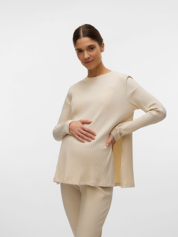 Mamalicious Cream Maternity Side Split Long Sleeve Top - Image 3 of 7