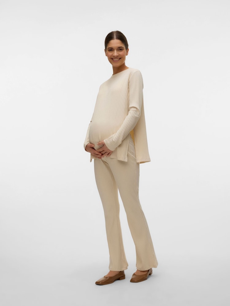 Mamalicious Cream Maternity Side Split Long Sleeve Top - Image 4 of 7