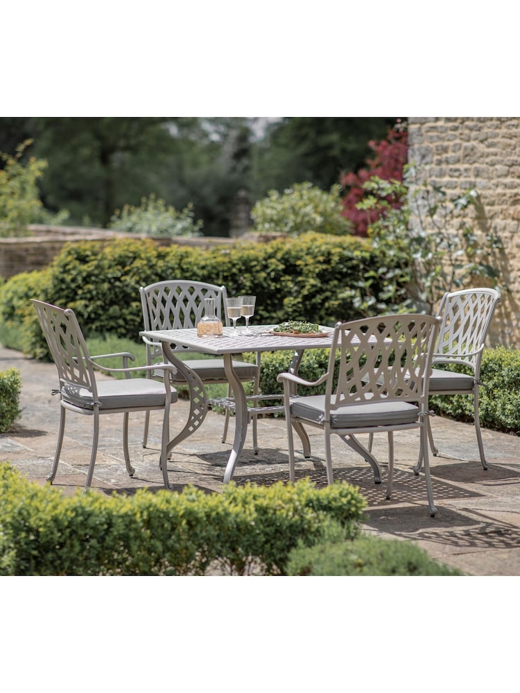Bramblecrest Stone Rome Garden Square Table with 4 Armchairs and Seat Square Cushions - Image 1 of 4