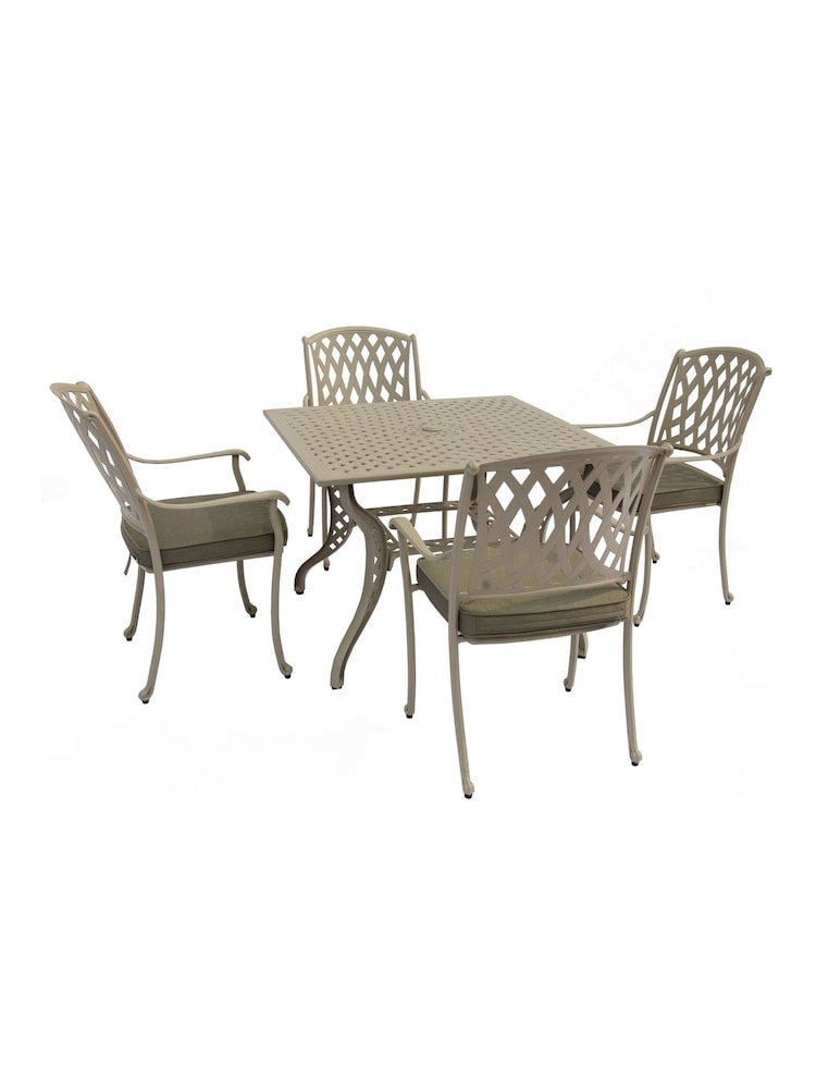 Bramblecrest Stone Rome Garden Square Table with 4 Armchairs and Seat Square Cushions - Image 4 of 4