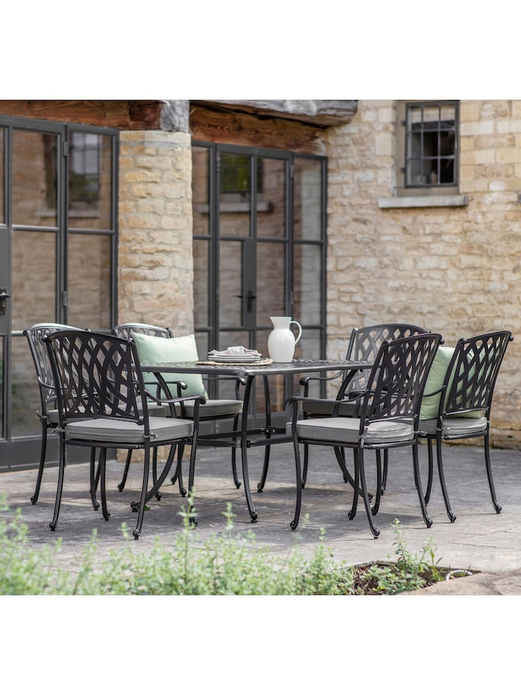 Bramblecrest Black Rome Garden Round Table with 6 Armchairs and Seat Cushions - Image 1 of 5