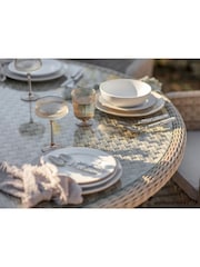 Bramblecrest Willow Patagonia Garden Round Rattan Table with 4 Seater Armchairs and Parasol Set - Image 2 of 4