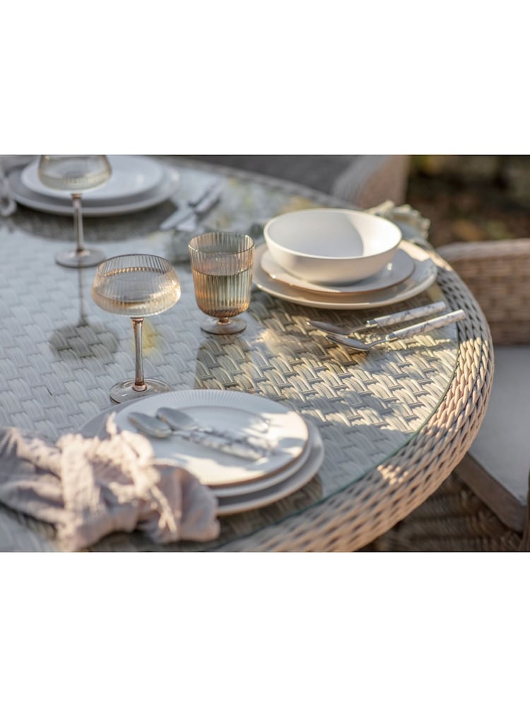 Bramblecrest Willow Patagonia Garden Round Rattan Table with 4 Seater Armchairs and Parasol Set - Image 2 of 4