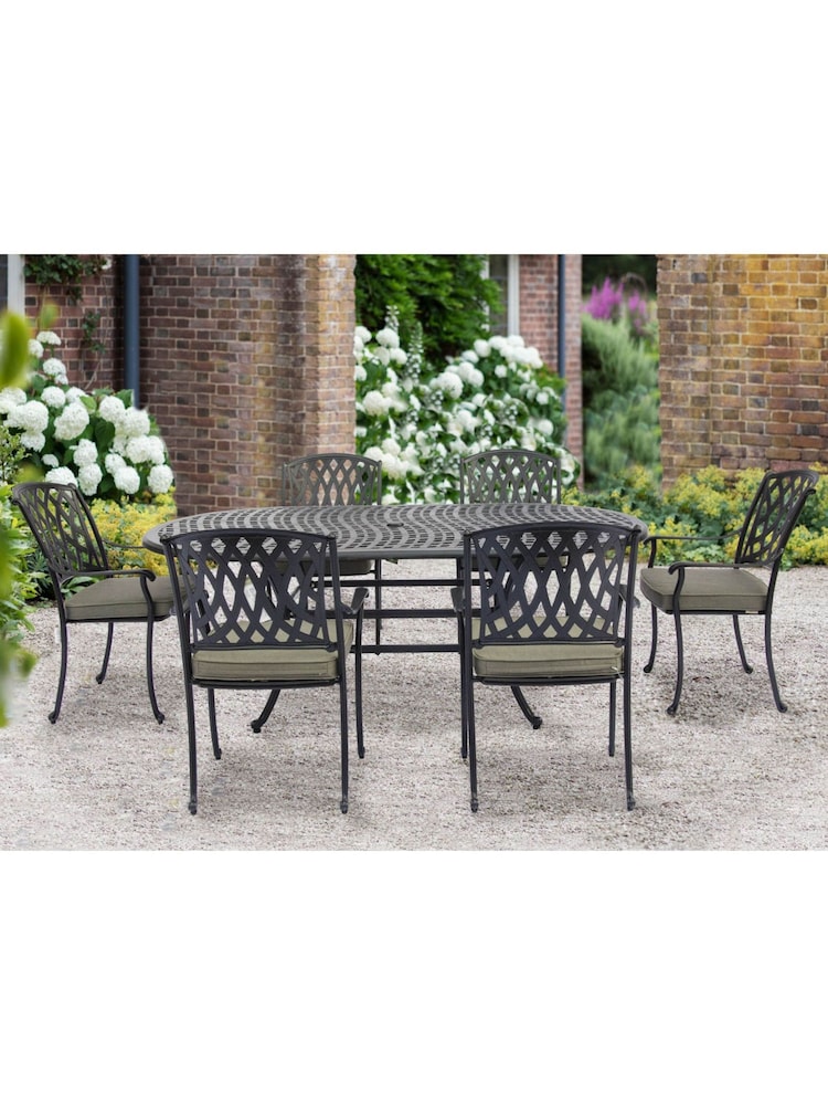 Bramblecrest Black Rome Garden Rectangular Table with 6 Armchairs and Seat Cushions - Image 2 of 5