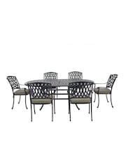 Bramblecrest Black Rome Garden Rectangular Table with 6 Armchairs and Seat Cushions - Image 5 of 5
