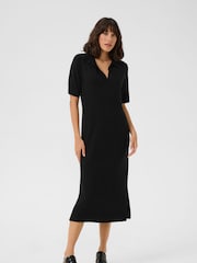 Kaffe KAlizza Knit Short Sleeves Black Polo Dress - Image 1 of 3