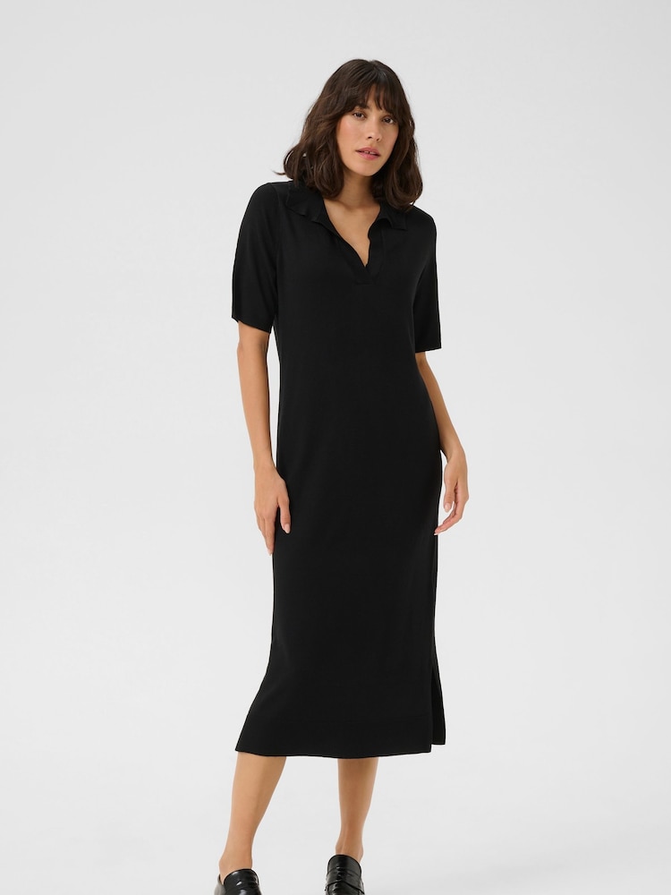 Kaffe KAlizza Knit Short Sleeves Black Polo Dress - Image 1 of 3