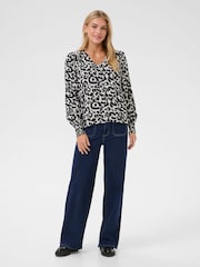Kaffe KAalice V-Neck Long Sleeve Black Blouse - Image 2 of 5